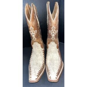 Aguila Real Men’s Embellished Brown Tan Long Toe Western Boots‎ US 7.5